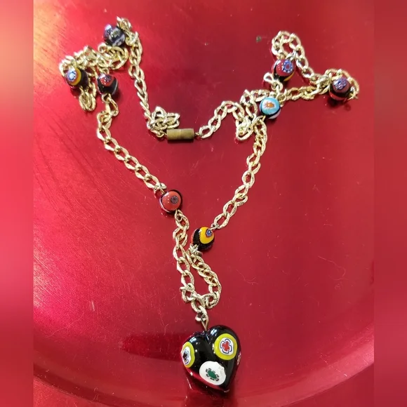 Rare Vintage Murno Glass "Millefiori" Gold Chain With Multicolor Glass Beads.30" - Picture 3 of 4